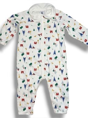 Le Petit Bateau White Multi Baby Front Snap Parisian Print Footie